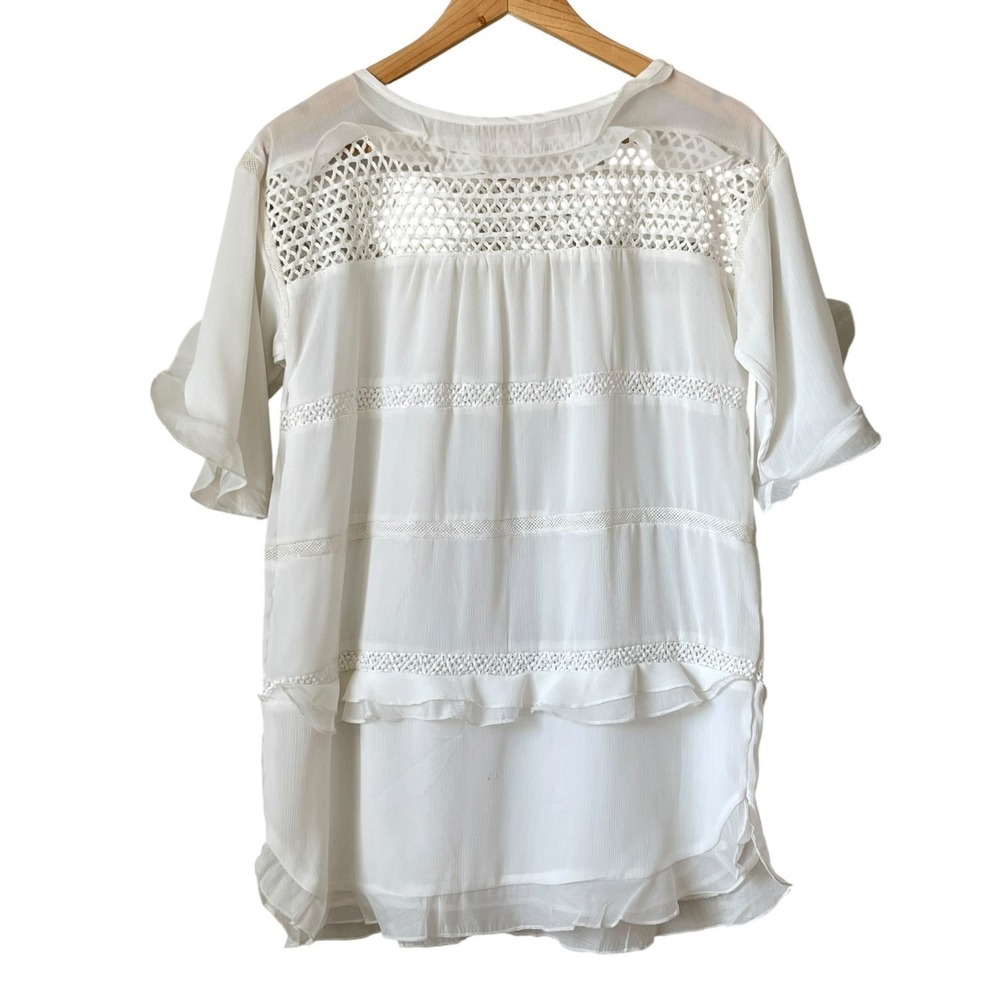 Unbranded Women White Crochet Lace Tiered Ruffle Blouse Medium Boho Sheer Top - Picture 3 of 15